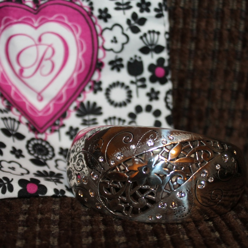 Brighton Silver Tone Hinged Cuff w/ Floral Detail